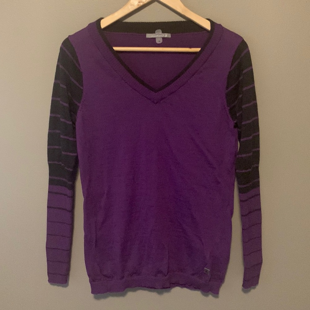 Smartwool purple and black v-neck wool sweater.  Size medium